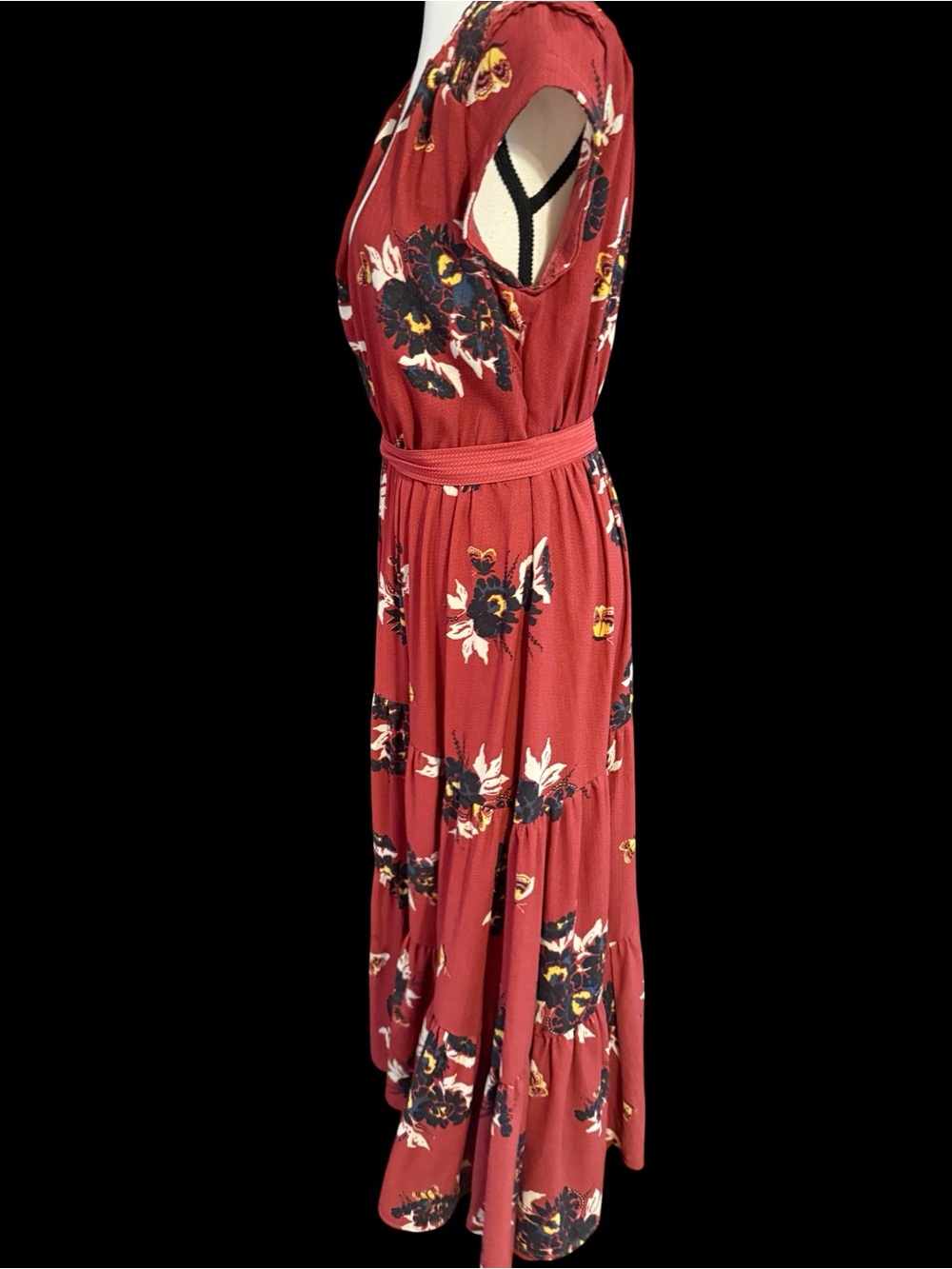 Free People All I Got Maxi Dress Retro Floral Botanical Tiered Plunge OB560654 - Picture 3 of 6